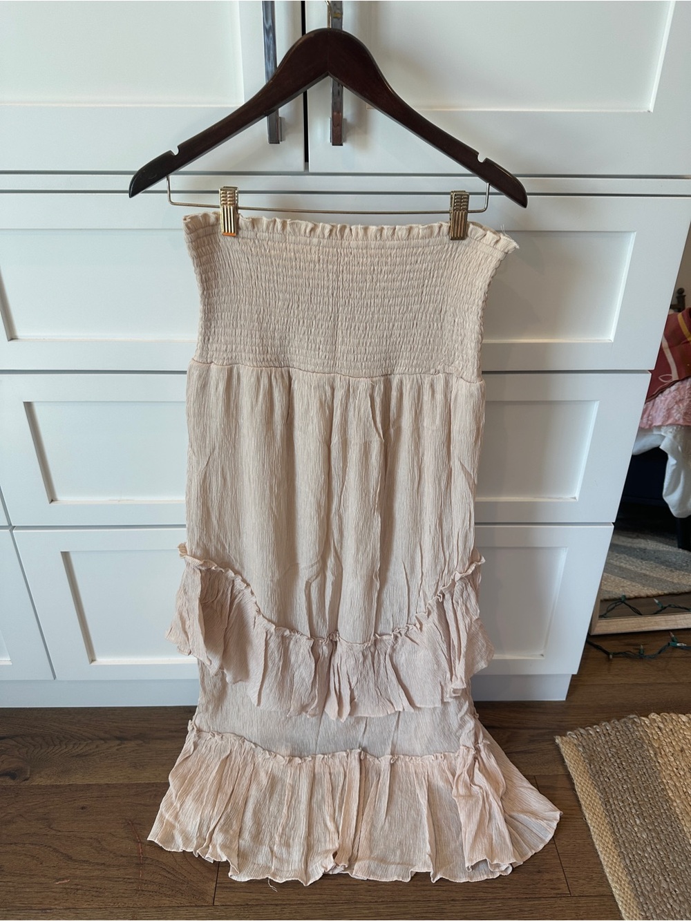 Cream Smocked Ruffle Maxi Skirt